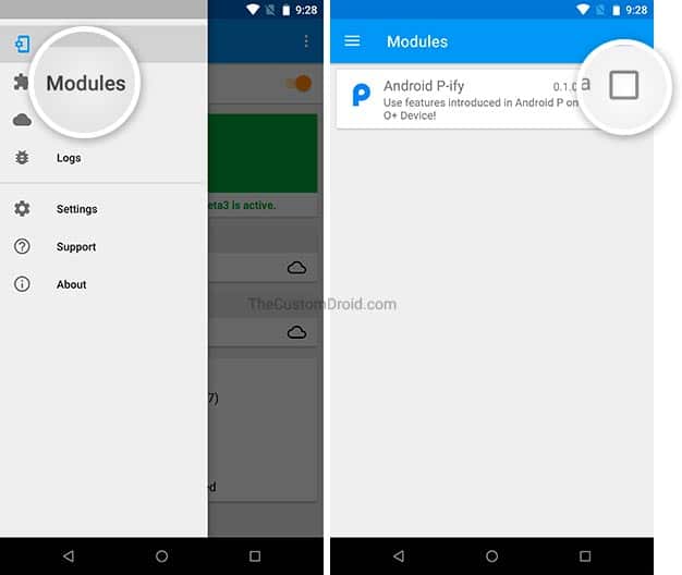 Activar el módulo Android P-ify Xposed