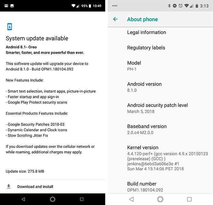 Actualización de Essential Phone Android 8.1 Oreo - Capturas de pantalla