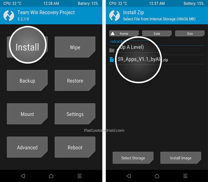 Instale las aplicaciones de archivo de Galaxy S9 usando TWRP - 1
