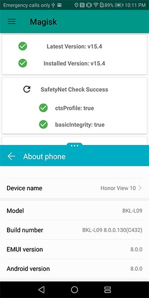 Rootear Honor View 10 usando Magisk - SafetyNet Pass