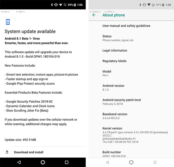 Instale Android 8.1 Oreo Beta en Essential Phone OTA