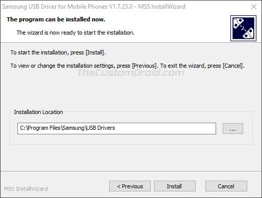 Instale los controladores USB de Samsung en Windows: seleccione la ubicación de instalación en la PC