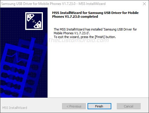 Instale los controladores USB de Samsung en Windows: instalación finalizada
