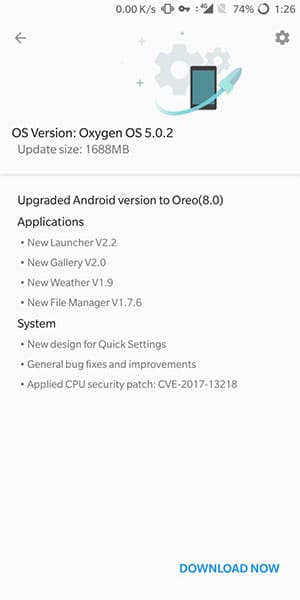 Notificación de OTA para instalar OxygenOS 5.0.2 en OnePlus 5T y OnePlus 5