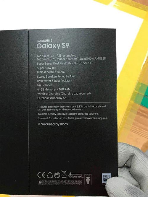 Especificaciones de la caja minorista filtrada y el Samsung Galaxy S9