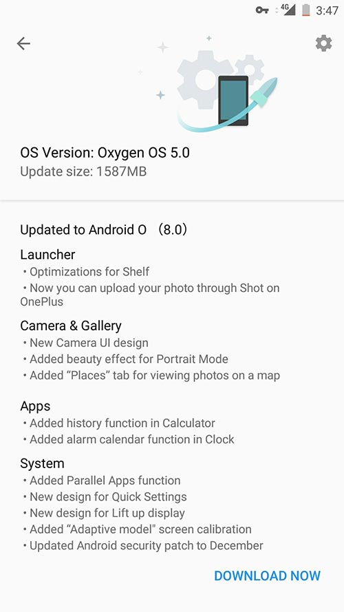 Actualización de OnePlus 5 OxygenOS 5.0 - Notificación OTA