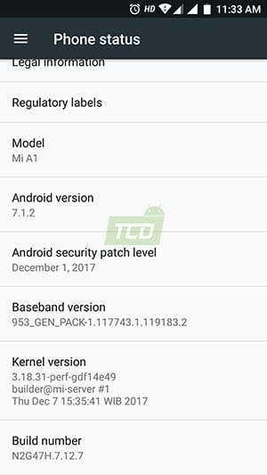 Instalar la actualización de diciembre de Xiaomi Mi A1 - Acerca del teléfono
