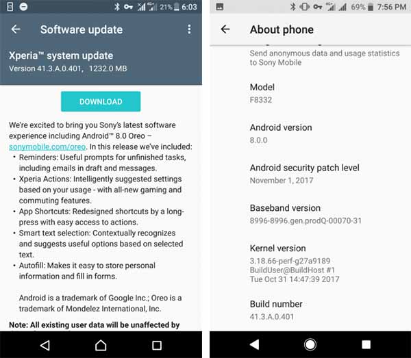 Instale Android Oreo en Xperia XZ y XZs - Notificación OTA