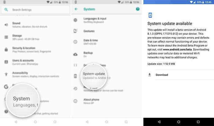 Android 8.1 Developer Preview 2 Notificación OTA