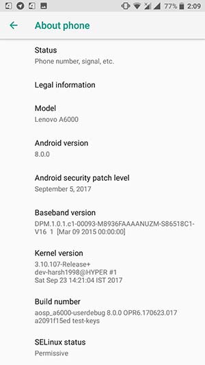 Instale Android Oreo en Lenovo A6000 - Captura de pantalla