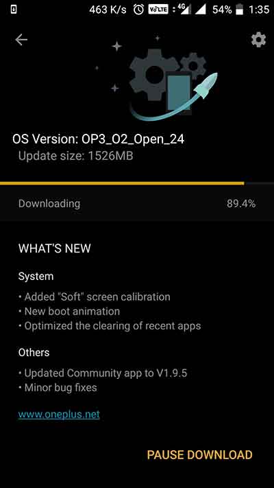 Notificación OTA - OxygenOS Open Beta 24 en OnePlus 3