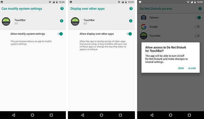 Touch Bar en Android: conceda permisos a la aplicación TouchBar para Android