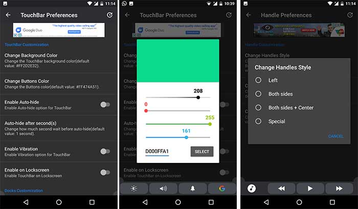Habilitar Touch Bar en Android - Preferencias de la aplicación