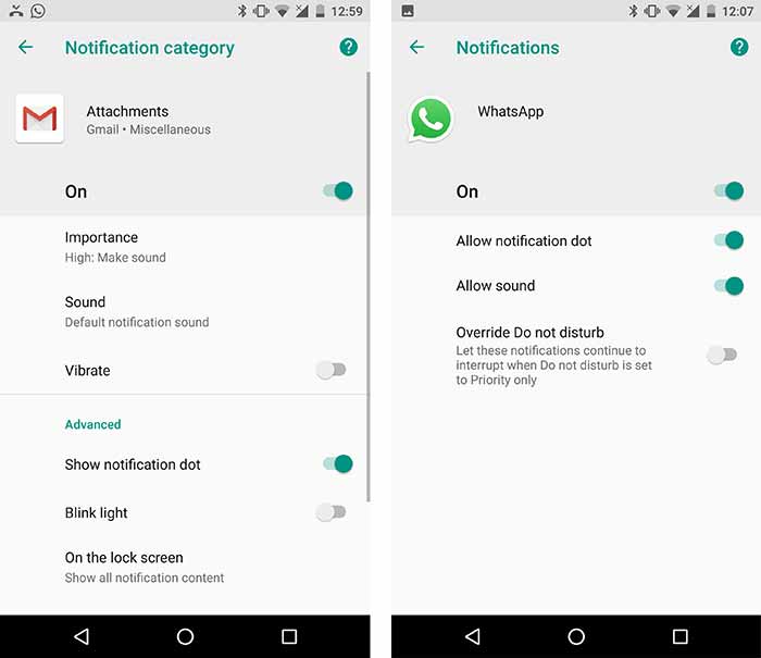 Habilite los controles de importancia de las notificaciones en Android Oreo - WhatsApp y Gmail