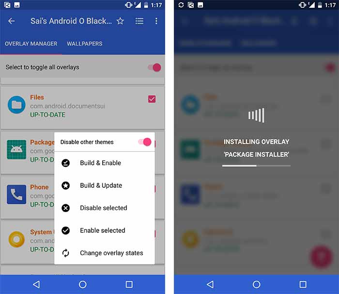 Instale temas personalizados en Android Oreo sin root: aplicación de superposiciones en el sustrato