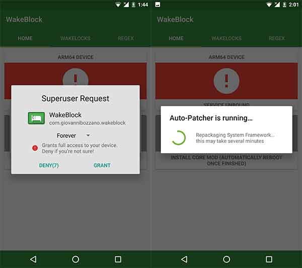 Cómo detener los Wakelocks de Android: permitir permisos de root en WakeBlock 