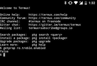 Encuentre si Project Treble es compatible con su dispositivo Android Oreo - Aplicación Termux
