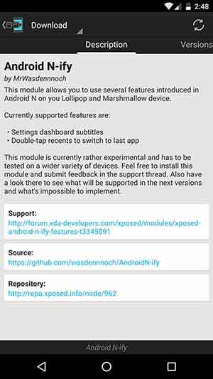 Captura de pantalla del módulo Android N-ify Xposed