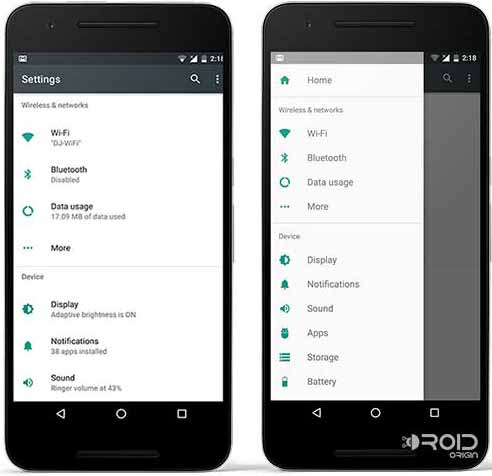 Funciones de Android N Configuración renovada