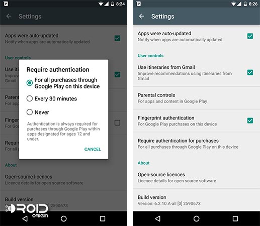 Control parental en la autenticación de compra de aplicaciones de Android