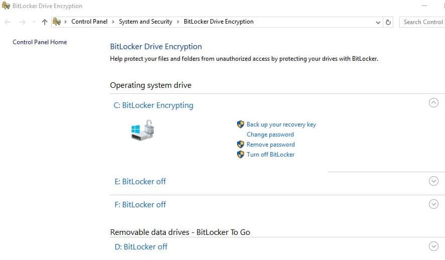 desactivar BitLocker en Windows 10