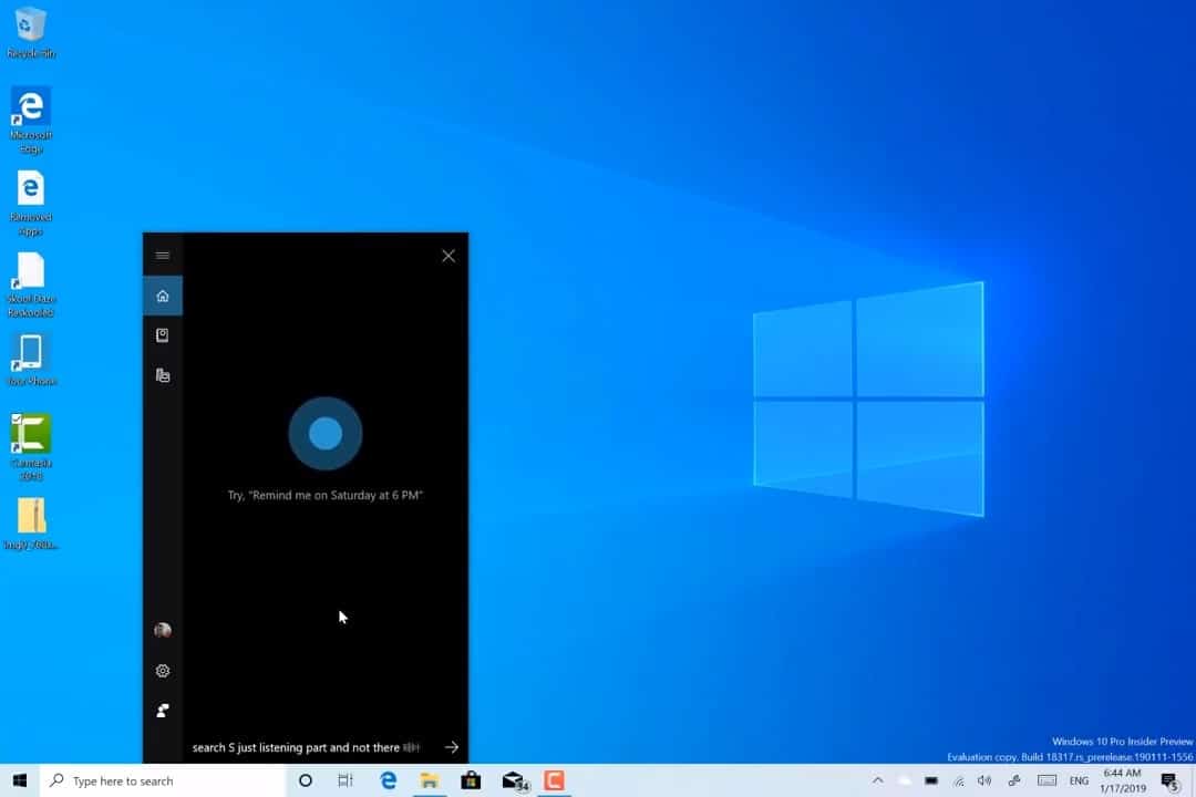 Cortana dividido desde la búsqueda de Windows