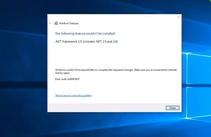 Error de instalación de Windows 10 Net Framework 3.5 0x800f081f 0x800f0906
