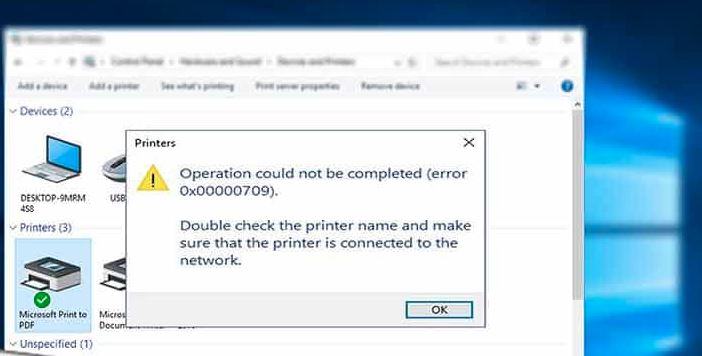 Error de impresora, no se pudo completar la operación (error 0709) windows 10