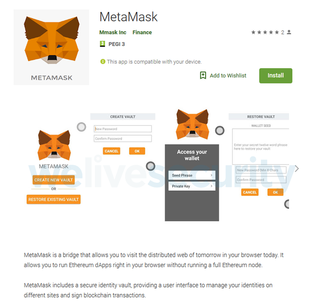 lista de la tienda de aplicaciones de metamask eset