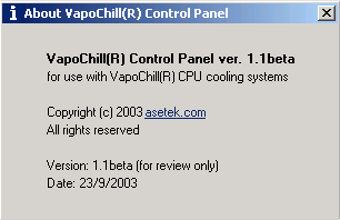 asetek Vapochill Chill Control para Windows Beta