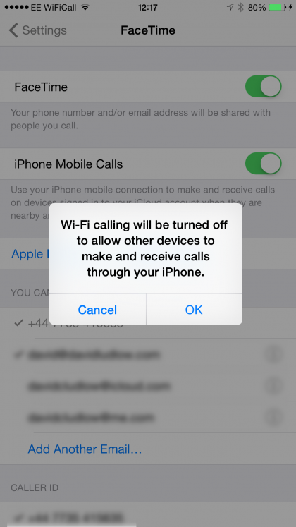 iPhone schakelt Continuïteit in schakelt bellen via wifi uit