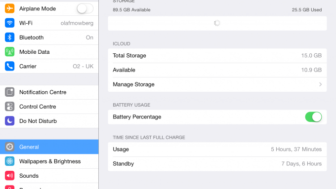 Configuración del porcentaje de batería del iPad