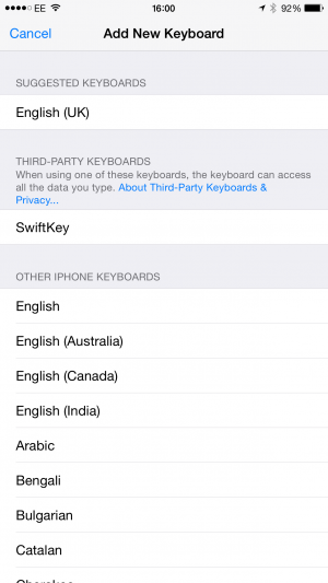 Een toetsenbord installeren op iOS 8 ingeschakeld