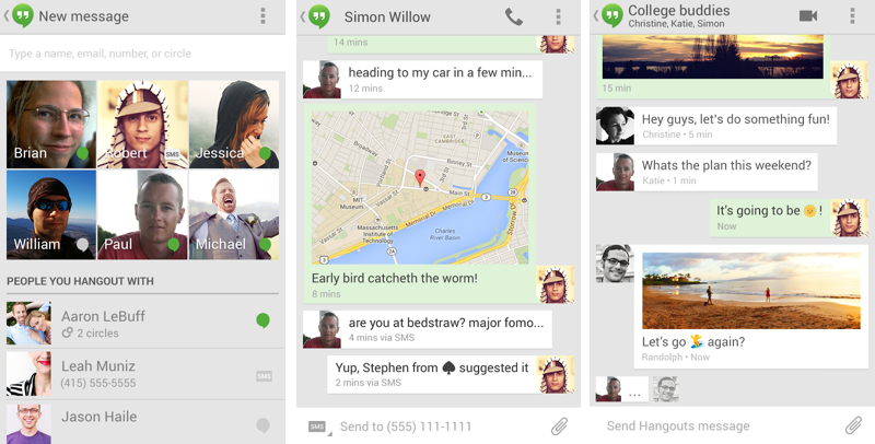 Google actualiza la aplicación Hangouts con conversaciones de mensajería instantánea y SMS combinadas