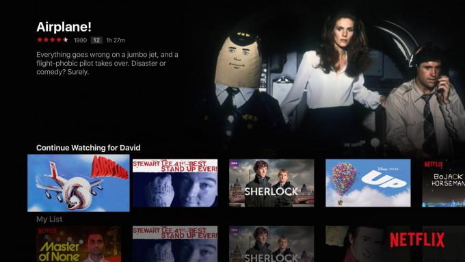 Menú principal de Netflix del Apple TV de cuarta generación