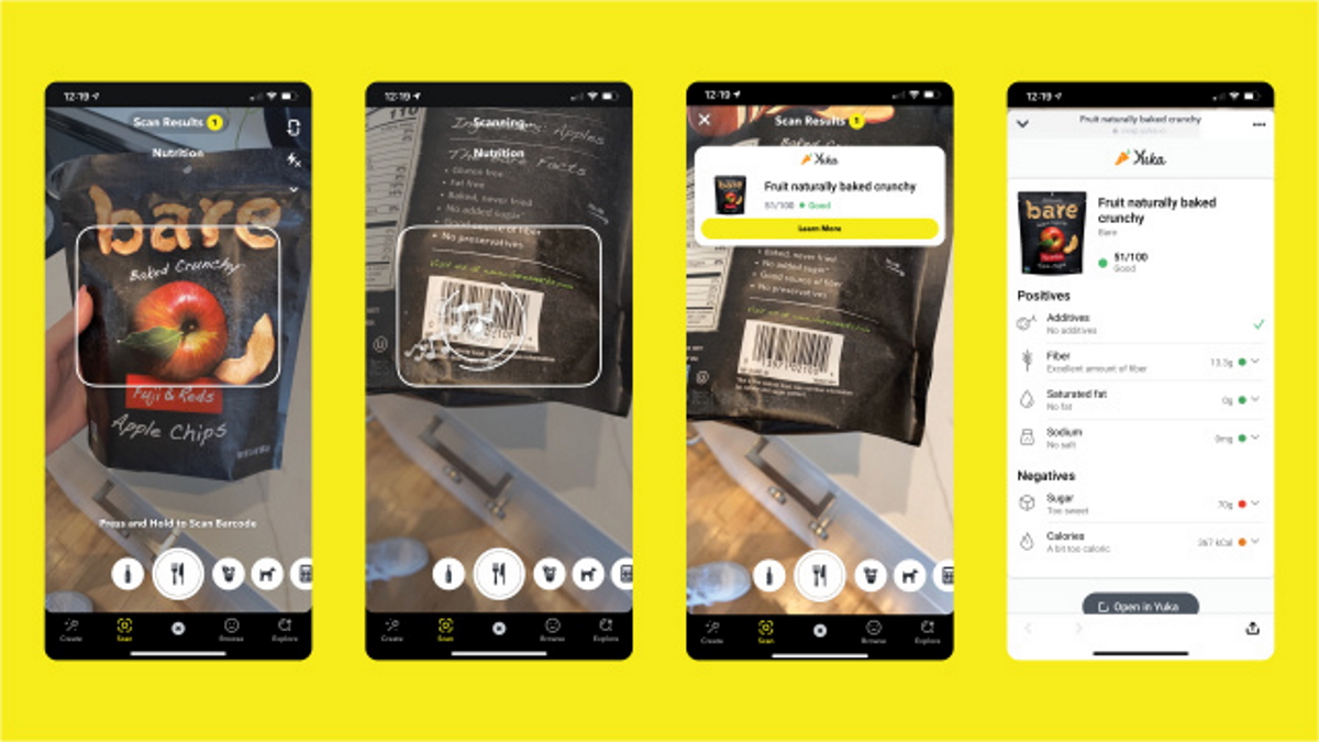 Snapchat agrega función de escaneo para alimentos empaquetados y bebidas duras