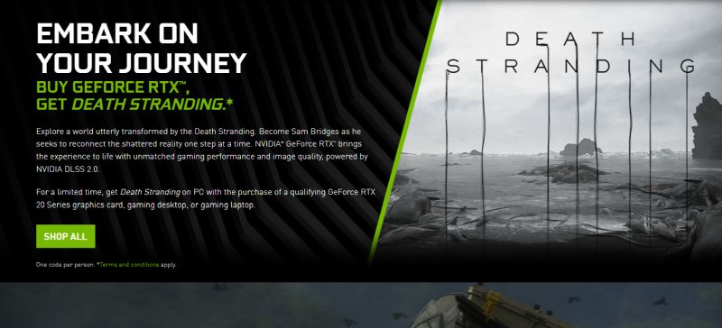 Tarjetas gráficas de la serie NVIDIA a GeForce RTX con código de juego Death Stranding gratuito