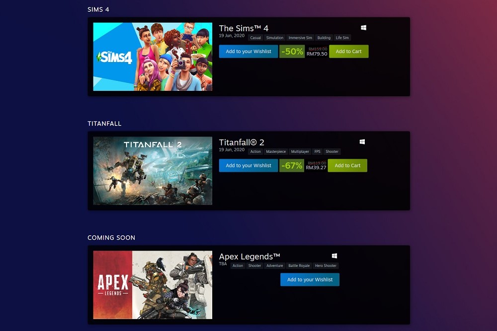 Apex Legends, Titanfall 2 y Los Sims 4 llegan a Steam
