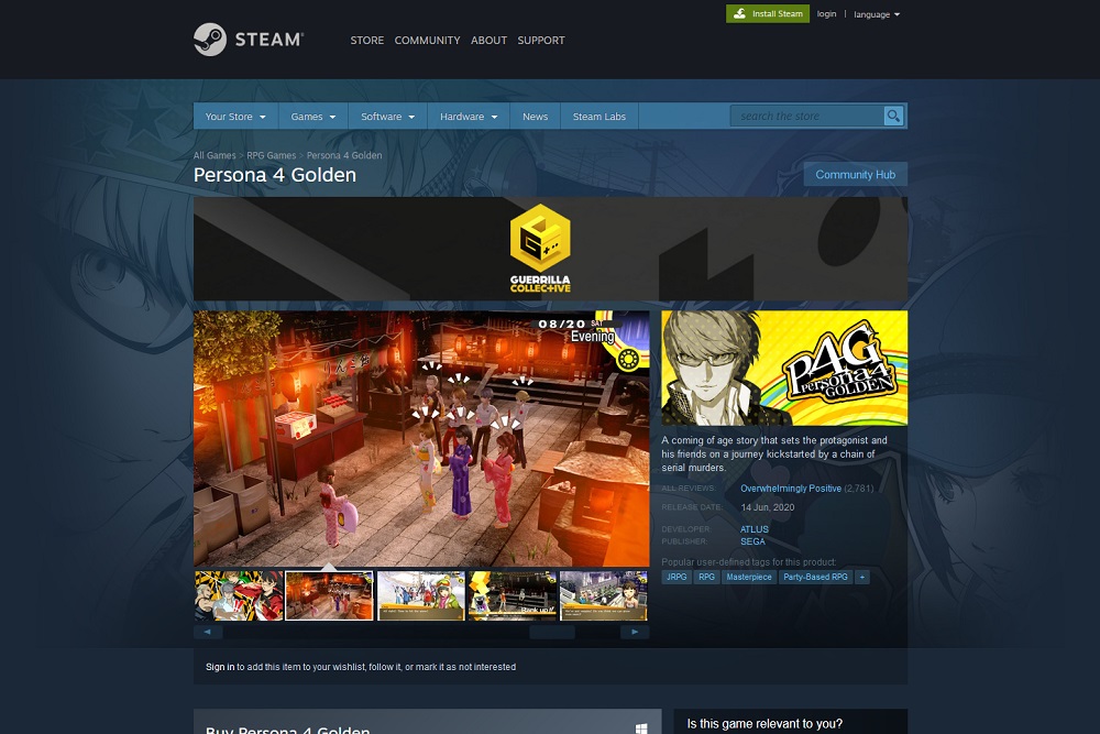 Persona 4 Golden ya está disponible en Steam para RM79