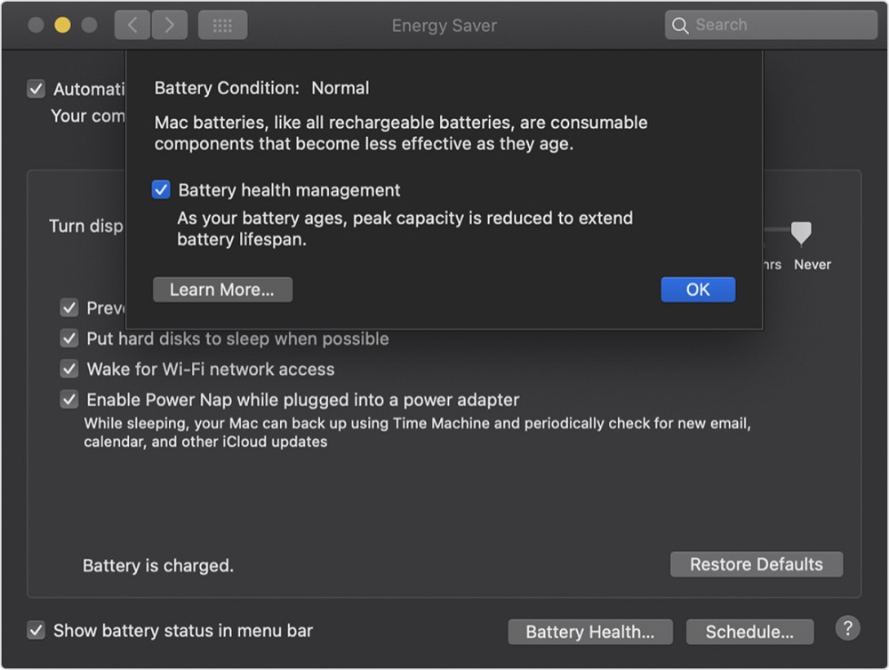 Apple agrega la gestión del estado de la batería a MacOS Catalina 10.15.5