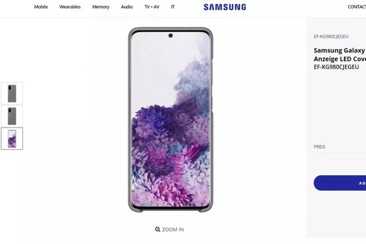 Samsung filtró accidentalmente el Galaxy S20 en su sitio web