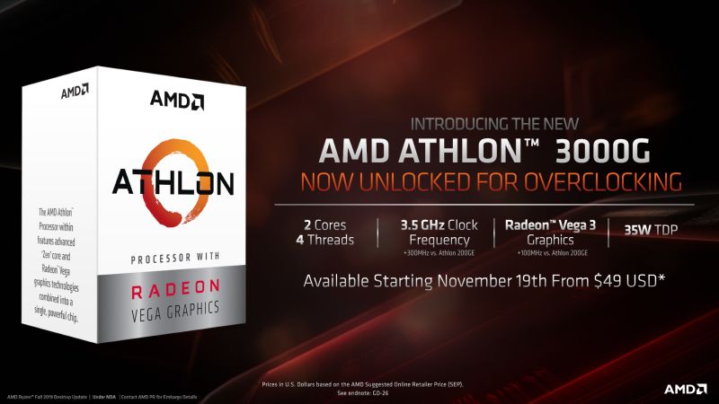 AMD anuncia el procesador Athlon 3000G;  Disponible el 19 de noviembre