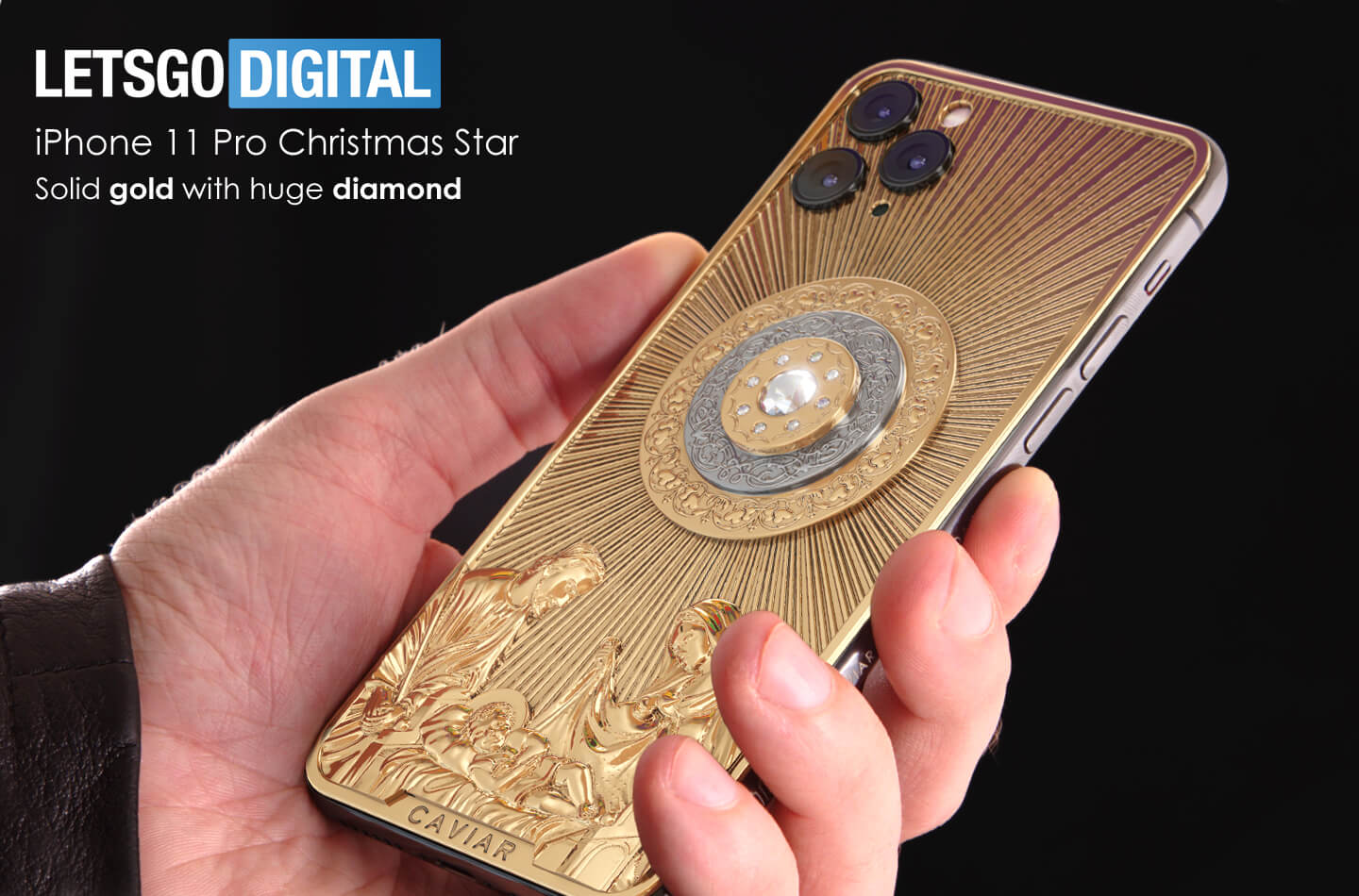 Colección de estrellas navideñas del iPhone 11 Pro con un enorme diamante