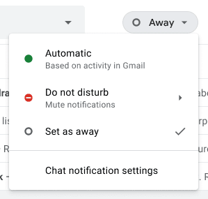 Cómo configurar su estado como "Ausente" o "No molestar" en el chat de Google en Gmail