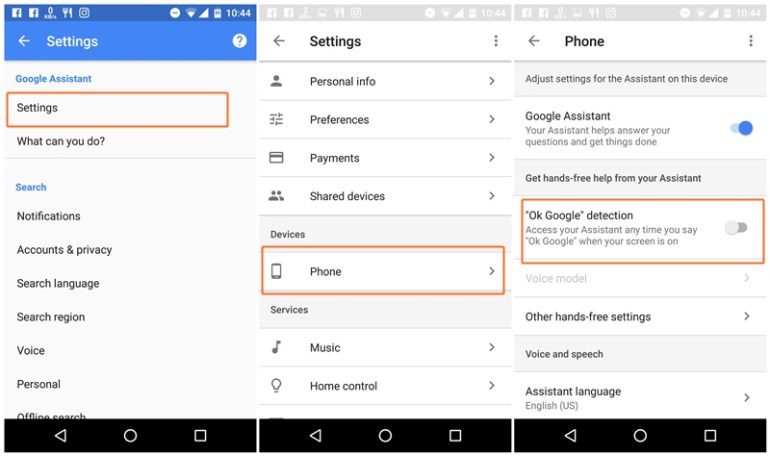 Cómo desactivar o deshabilitar la detección de 'Ok Google' en el Asistente de Google en Android