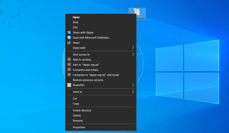 Cómo eliminar 'Compartir con Skype' en el menú contextual en Windows 10