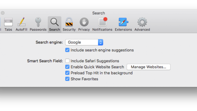Safari OS X-suggesties uitschakelen