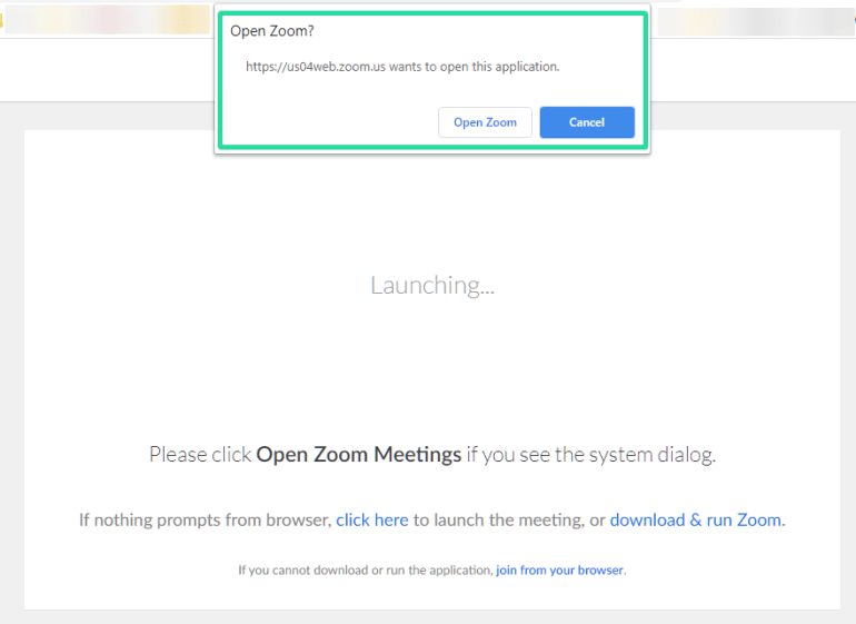 Cómo forzar Zoom Meeting en el navegador web y bloquear el diálogo de la aplicación Open Zoom