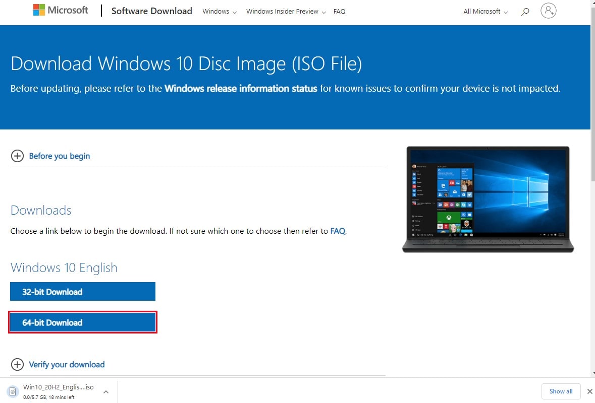 Descargue Windows 10 ISO de Microsoft