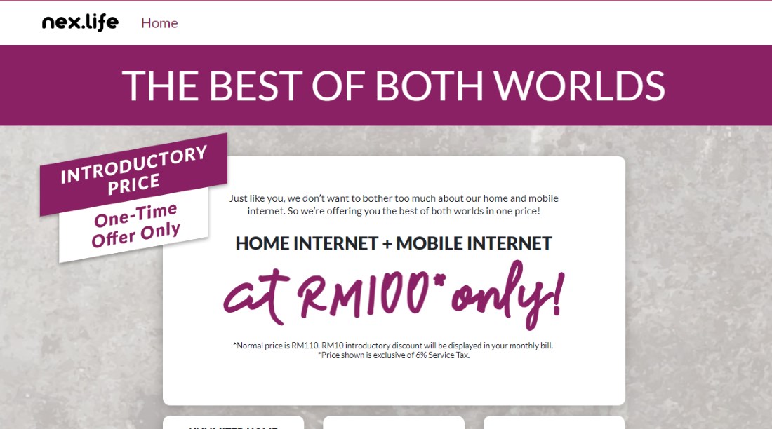 Nex.Life Connect ofrece Internet ilimitado tanto para el hogar como para dispositivos móviles por 100 RM;  Desarrollado por Webe